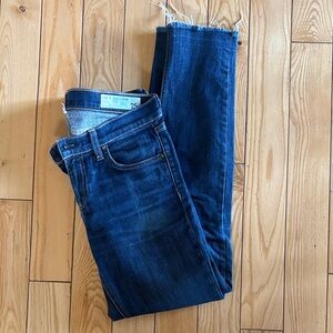 rag & bone Dark Blue Frayed Ankle Jeans